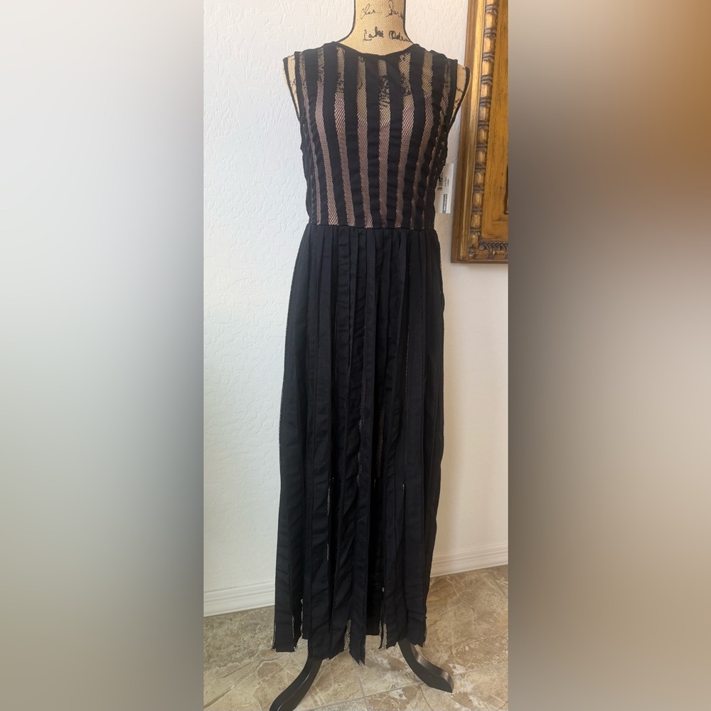 Tracy Reese Black Maxi Skirt with Sheer Vertical Panels